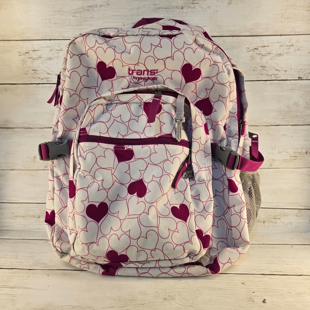 Trans by JanSport Heart Print Backpack Pink Purple White School Bag